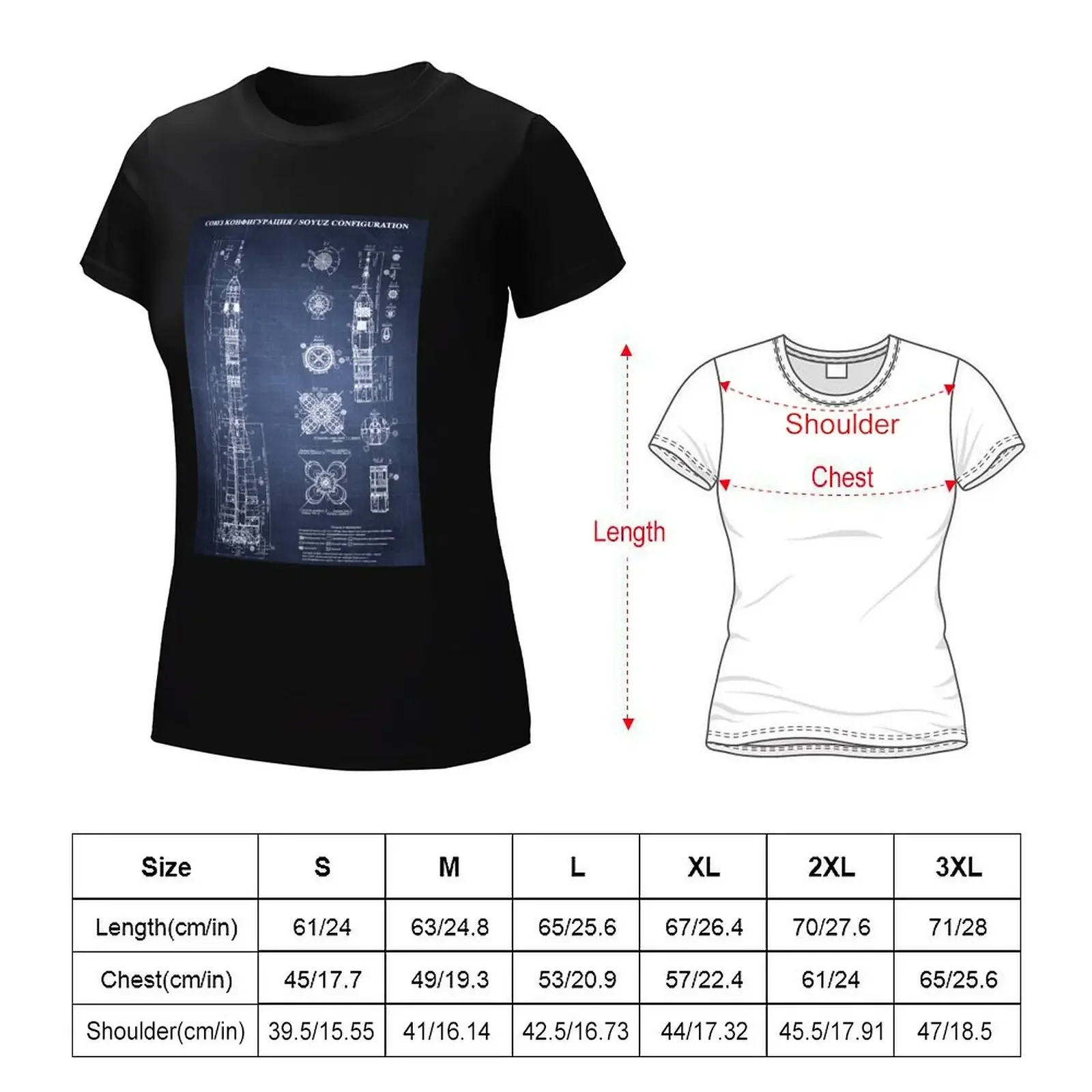 Soyuz Blueprint in High Resolution (dark blue) T-shirt funny Aesthetic clothing summer clothes Women's tops