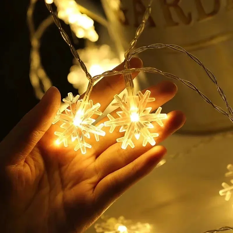 Christmas Snowflake Light String Colorful Warm Star Snow String Lights USB or Batteries Garden Patio Christmas Decoration Lamp