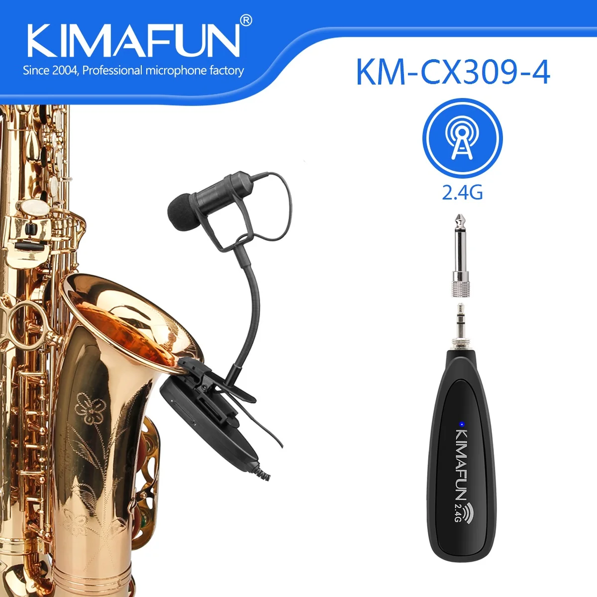 

KIMAFUN 2.4G Wireless Microphone System Clip on Mic for Saxophone Trumpet Tronbone Horn Tuba Musical Instruments Musicians