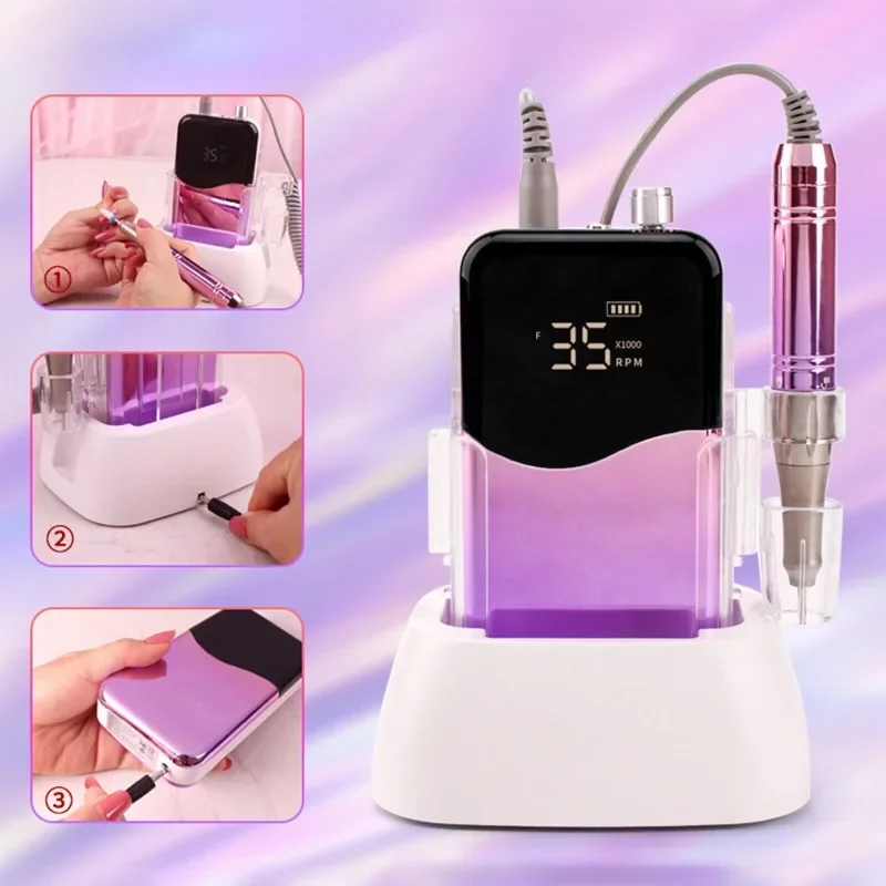 35000RPM Electric Rechargeable Nail Drill Machine Manicure Portable Nail Files Manicure Tool Nail Drills for Gel Nails Polish