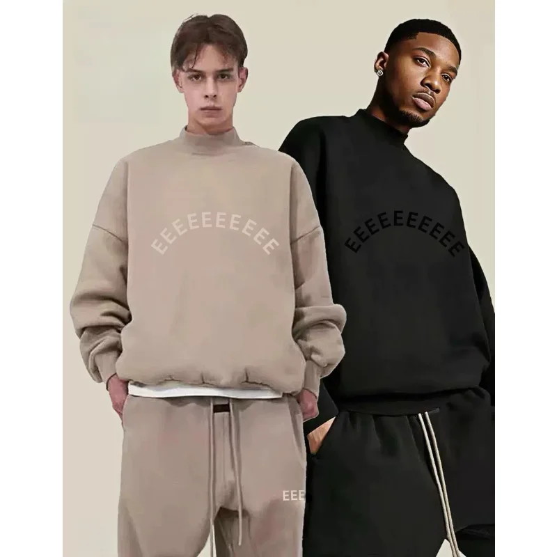 

Season 10 Double Line Silicone Letter Men's Sweater Luxury Design Side Pocket Pullover High Street Women's Sweater Two Piece Set
