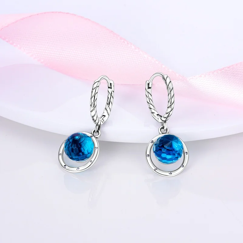 2025 New 925 Sterling Silver Moon Universe Starry Sky Series Charm Earrings Women Blue Shiny Zircon Daily Wear Jewelry