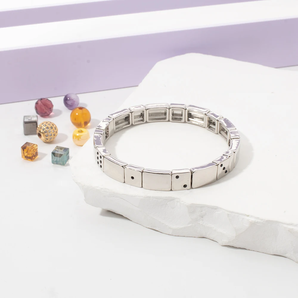 2024 New Fashion Gold Color Enamel Dice Bead Bracelet for Women Bohemian Beads Inlaid Colorful Zircon Elastic Jewelry Accessory