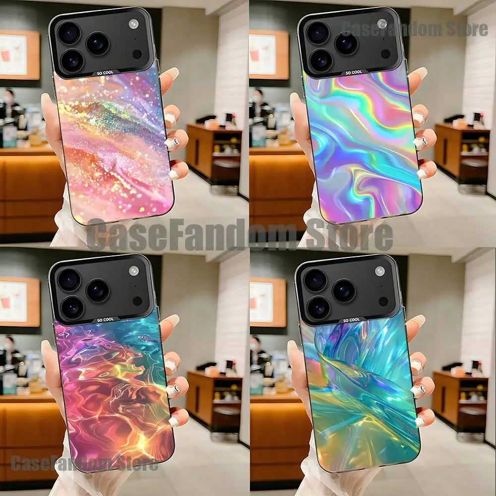

Rainbow Holographic Phone Case For iPhone 17,16,15,14,13,12,11,Pro,Max,Plus,Black Matte Shockproof Cover