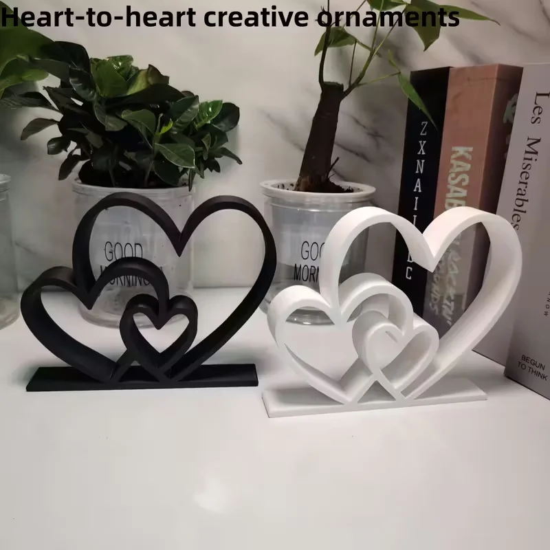Statue Cœur à Cœur - Ornement d'amour noir et blanc, décoration de bureau et de bibliothèque, cadeau de la Saint-Valentin, décoration d'intérieur