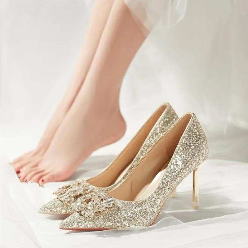 

Brand Women's Shoes Fashion Rhinestone High Heels Designer Banquet Wedding Shoes for Women Bridal Shoes Pumps Zapatos De Mujer