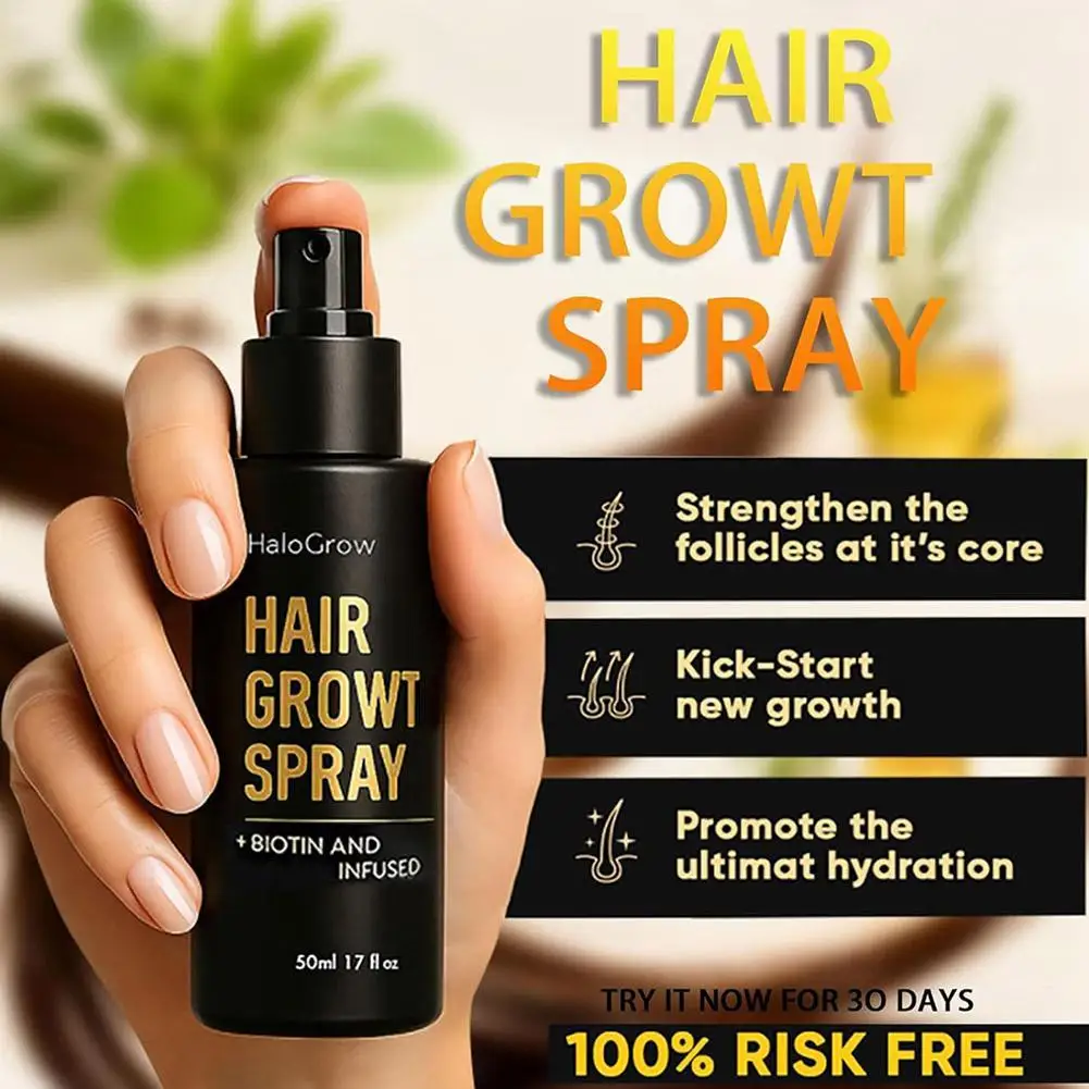 Halo Grow Spray de crescimento capilar 50ml ativa folículos capilares melhora o desbaste do cabelo hidrata o couro cabeludo para cabelos mais grossos e mais fortes