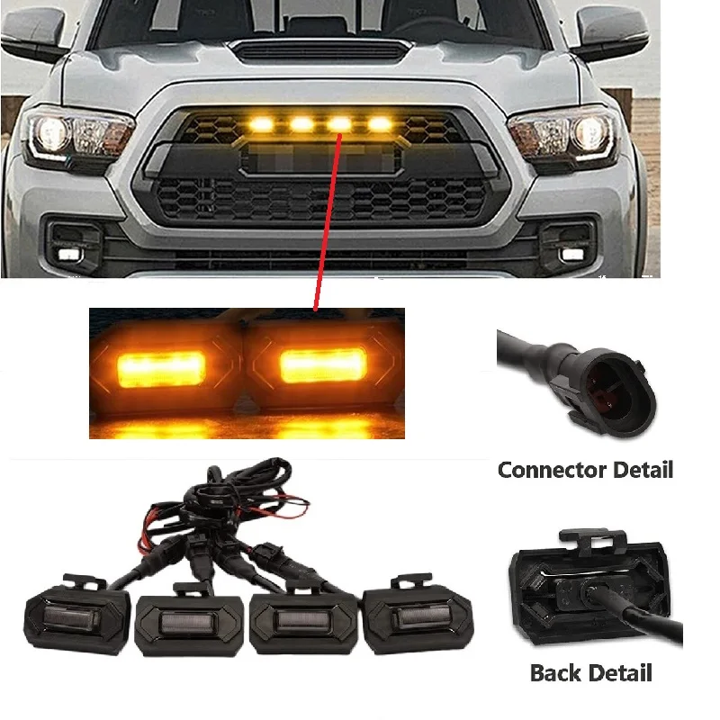 Luces LED para parrilla delantera, color ámbar, para Toyota Tacoma Raptor TRD todoterreno Sport 2020 2021, lámpara para parrilla externa, luces LED para parrilla