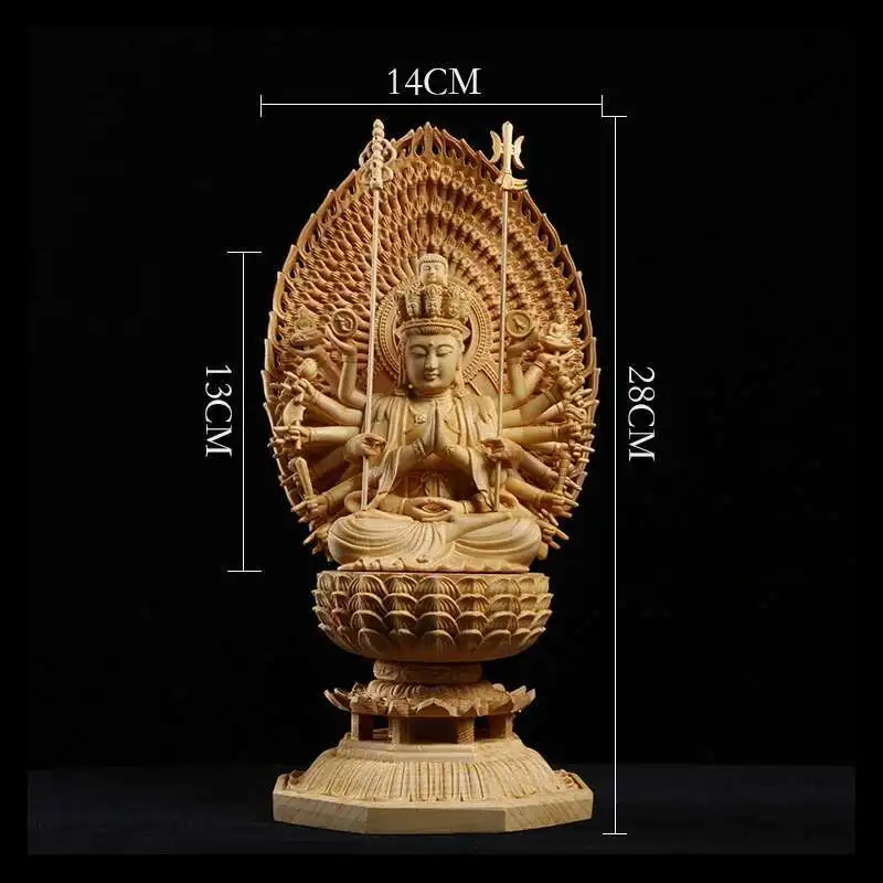 Solid Wood Large Guanyin Statue, Modern Art, Hand-carved, Chinese Buddha Statue, Home Feng Shui Decoration, 43cm