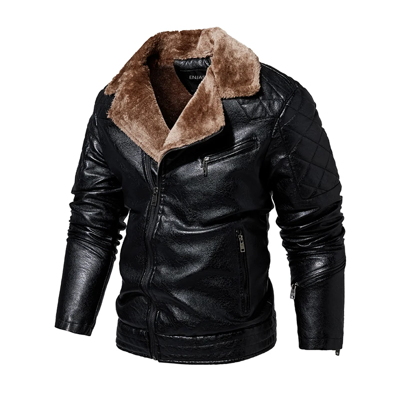 

Casual Faux Leather Jacket Winter Thicken Fleece Motorcycle Coat New Men's Leather Jacket with Fur Collar Warm Coat