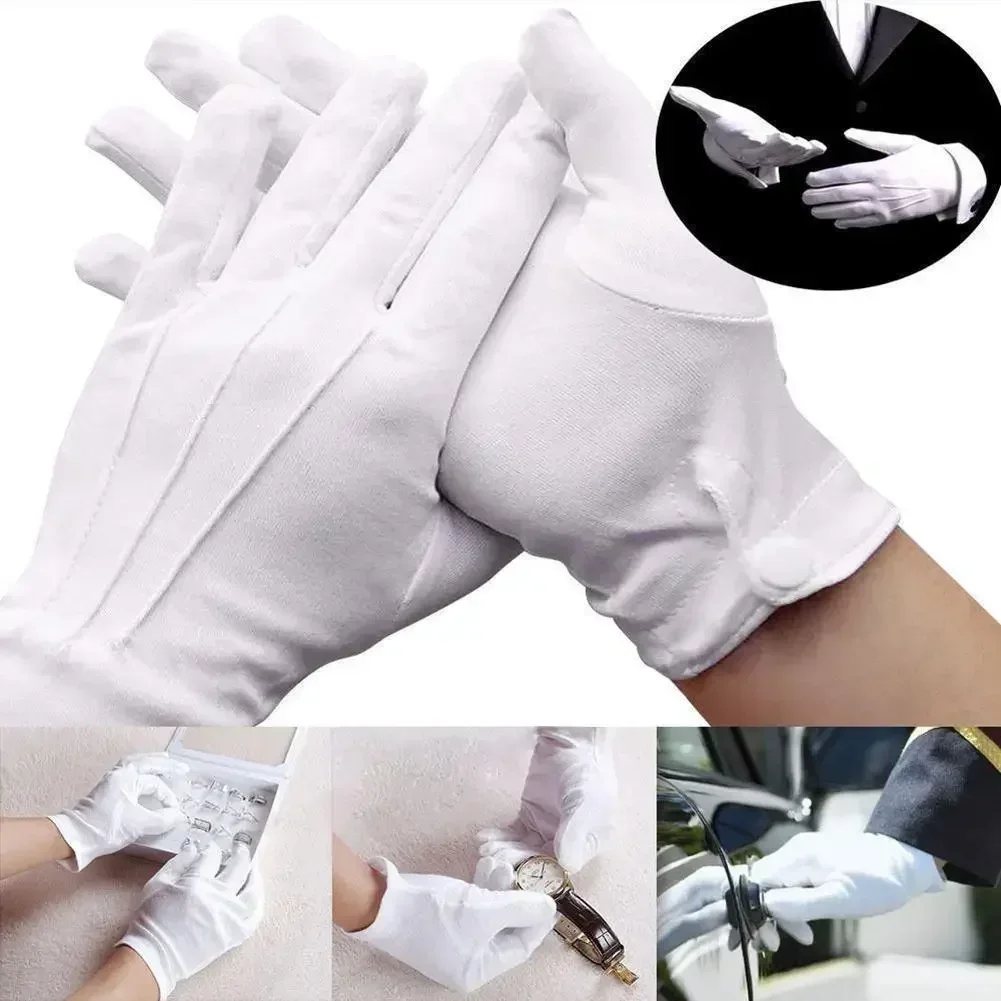 

Nylon Formal Tuxedo Gloves - Guard Parade Gloves for Men and Women, White Cotton Marching Band Dress Gloves 1 Pair