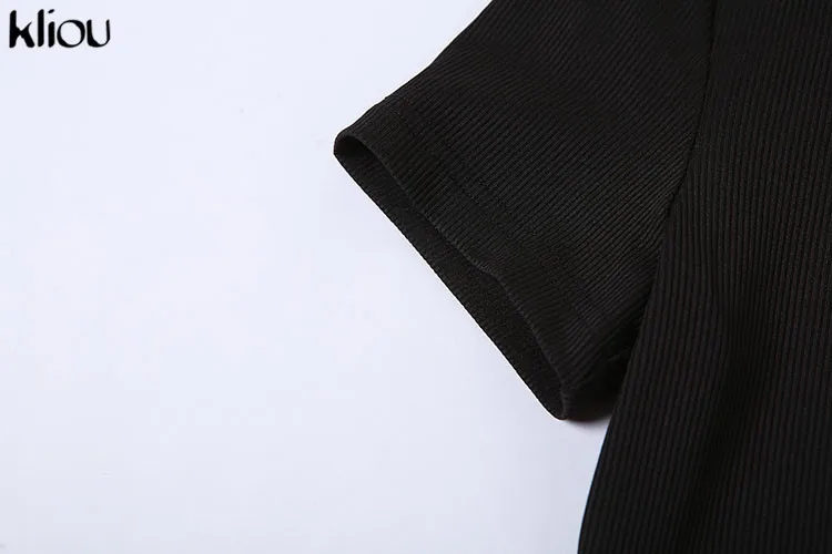 Kliou Elegante Büro Dame Maxi Kleid Frauen Solide Mode drehen-unten Kragen Kurzarm Taste Seite Schlitz Körper-gestaltung Straße Robe – Detail 6