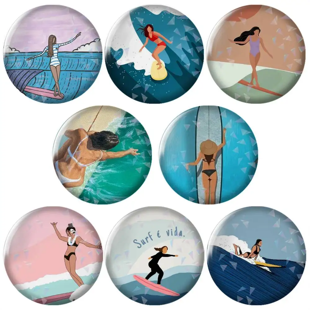 Surfboard Surfing Art Surf Girl-l Brooch Vintage Alloy Brooch Pins, Antique Style Decorative Badges for DIY Craft