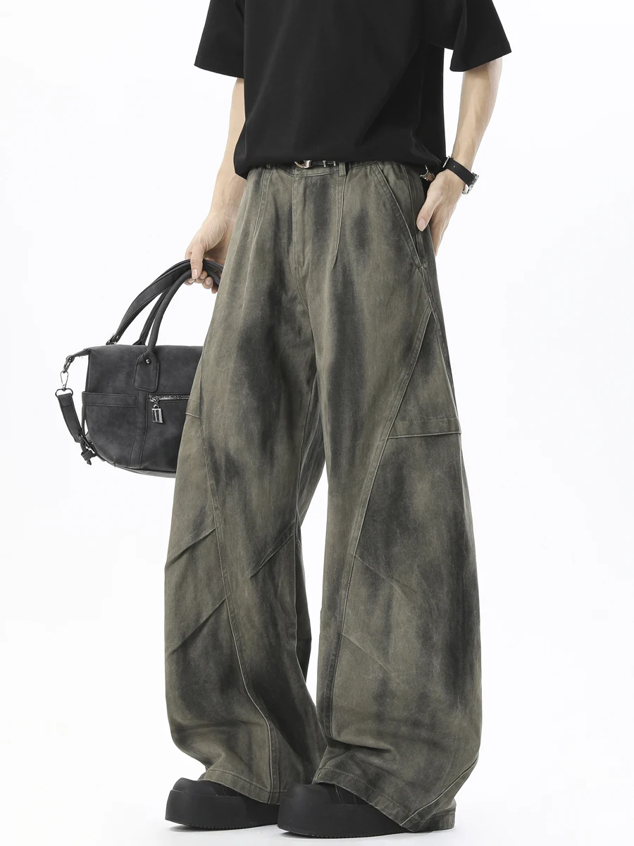 

Мужские повседневные брюки из хлопка в стиле ретро-американский деним, прямые, с широкими штанинами, для зимы