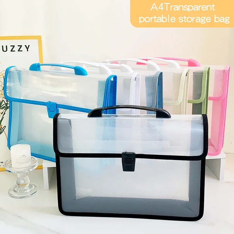 

A4 Transparent Twill Portable Storage Bag Large Capacity Thickened Waterproof Button Function of a Variety of Colors