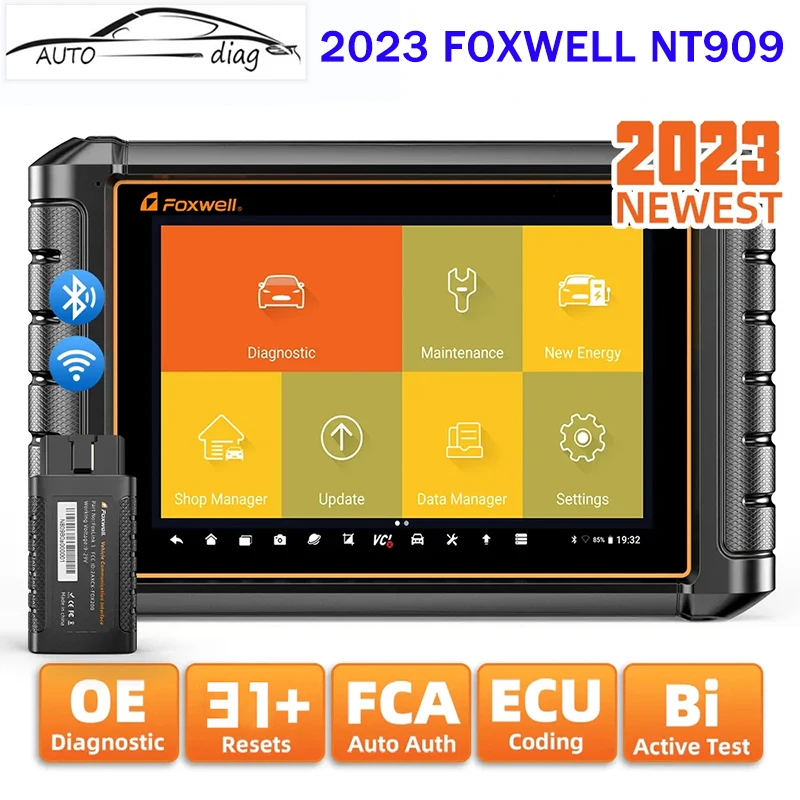 2023 FOXWELL NT909 OBD2 Bidirectional Scan Tool ECU Coding All System Car Diagnostic Tools CANFD AutoAuth Automotive Scanner