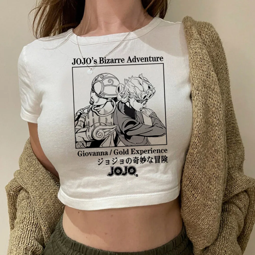 Jojo Bizarre Adventure crop top cute vintage  gyaru babydoll Streetwear y2k cropped 2025 girls tshirt view 3