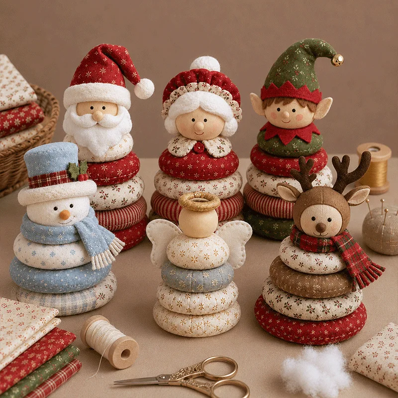 DIY Fabric Stacked Snowman Craft Materials Kit Christmas Desktop Ornament Making Set Festive Decoration Handmade Christmas Gift