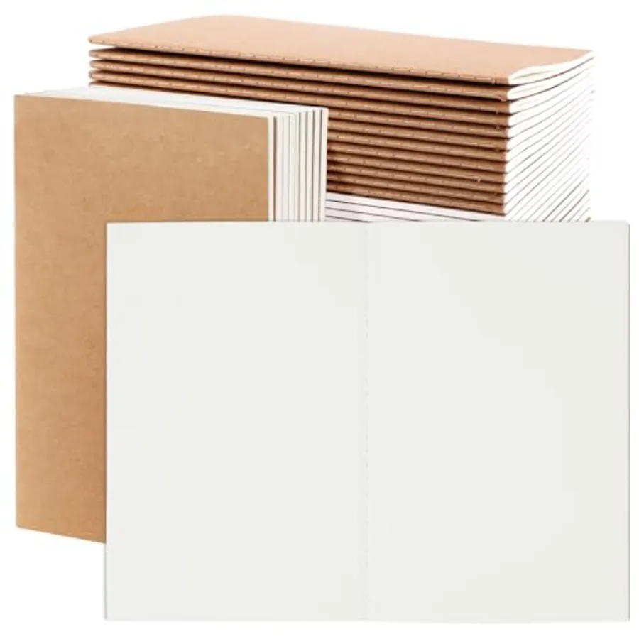 

24 Pack Blank Kraft Notebooks, A5 Journals Notebook Bulk, Unlined Paper Sketchbooks, 8.3x5.5in 60 Pages Travel Journal Set for