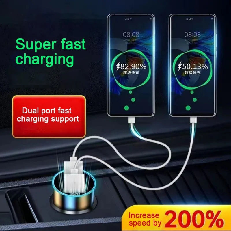 240W With Digital Display 2 Port Car Charger Fast USB Charging Adapter For iPhone Samsung Xiaomi Huawei Quick Charging Chargers