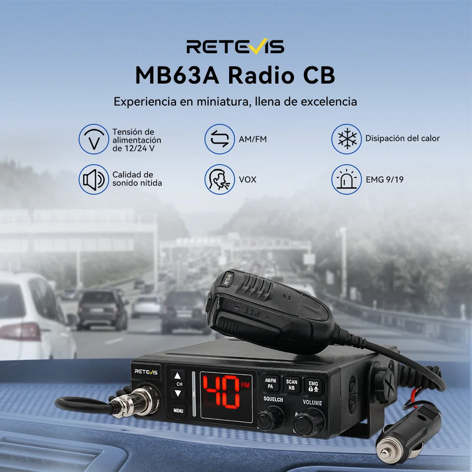 Retevis MB63A CB Radio de coche 12/24V potencia de largo alcance CB estación de Radio móvil comunicador profesional AMFM Ham Radio canal 9/19