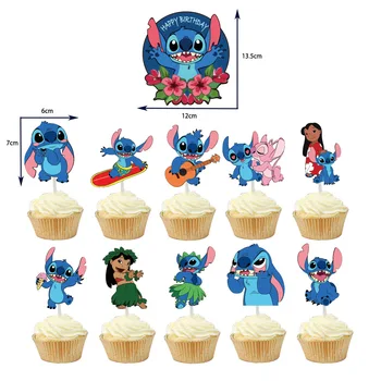 Lilo & Stitch 테마 생일 케이크 토퍼 삽입 세트, 어린이 파티 장식, 베이비 샤워, 귀여운 만화 플래그 선물 