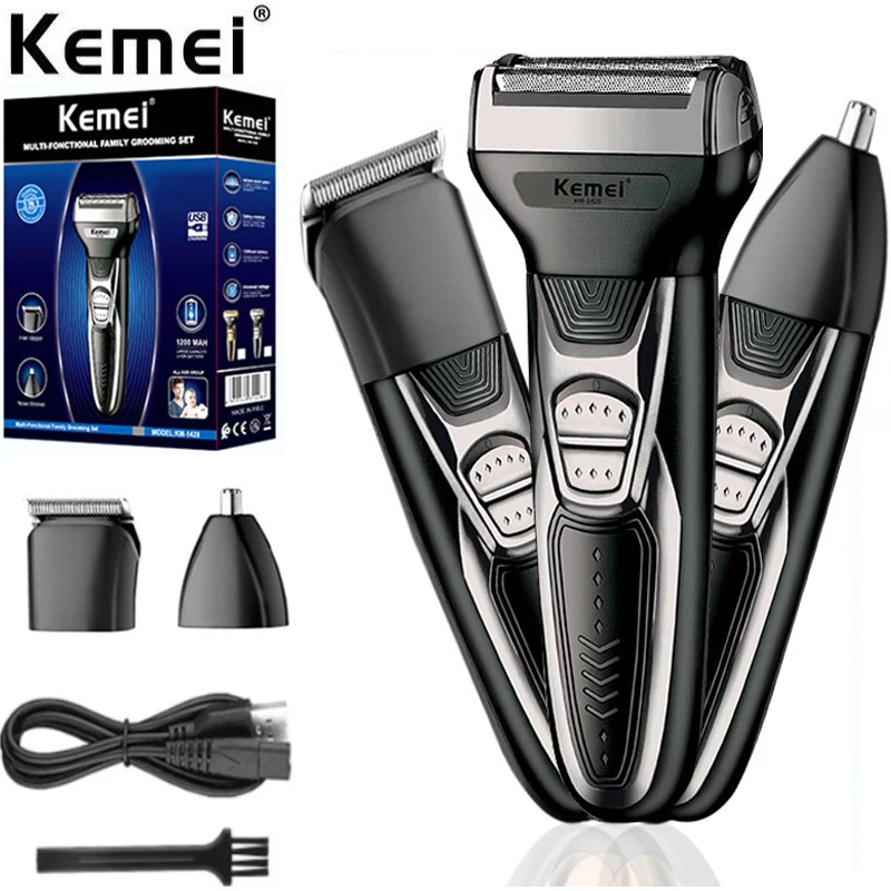 

Kemei grooming kit electric shaver for men beard hair trimmer body nose ear shaving machine face electric razor rechargeable