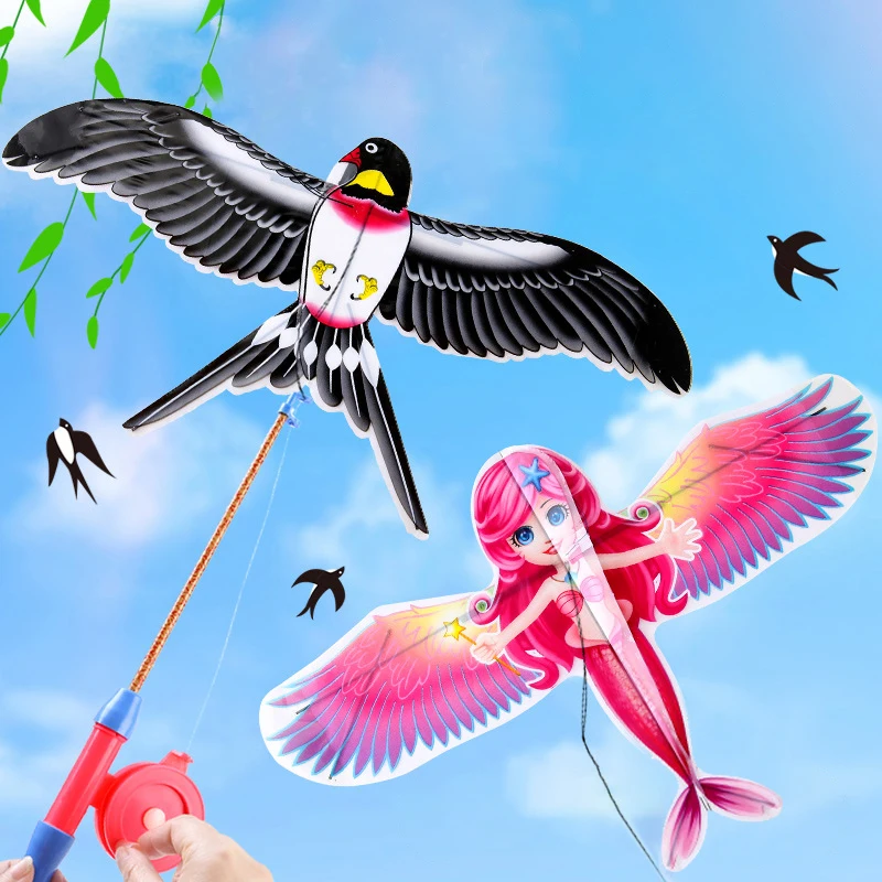 Cartoon Children Kite Mini Plastic Toys Kite + 40cm Hand Brake Fishing Rod Outdoor Toys For Kids Gifts