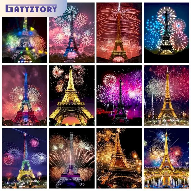 

GATYZTORY Oil Painting By Numbers Paint Kit Firework And Tower Painting Numbers Adults Crafts Diy Gift Home Decors Cavas Paintin