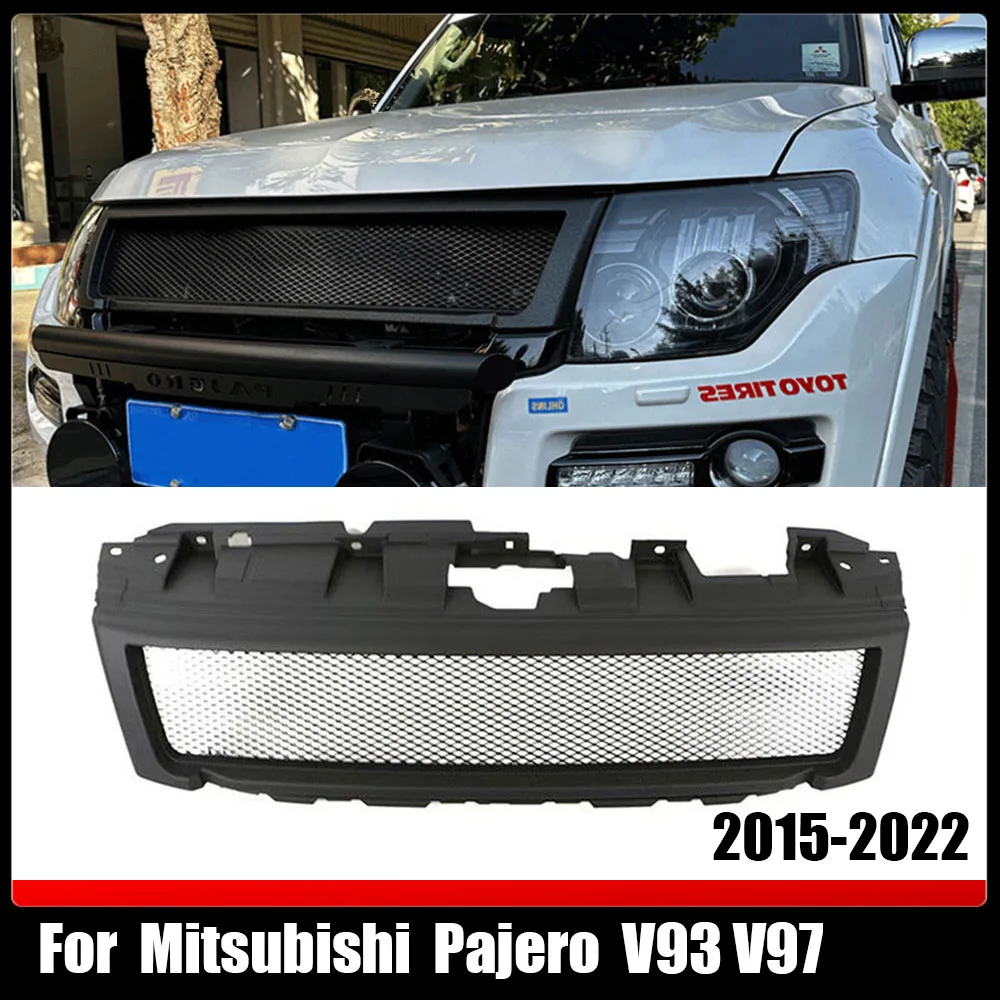 

Modified Bumper Grilles Front Grille Cover Car Racing Grills Mesh Mask With Letter Grill For Mitsubishi Pajero V93 V97 2015-2022