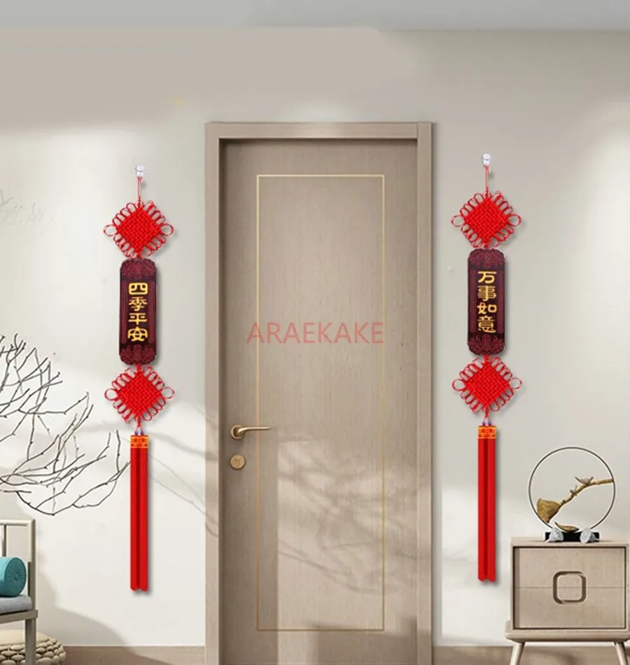 

2PCS Chinese knot peach wood pendant, entrance background wall decoration, New Year and Spring Festival door pendant