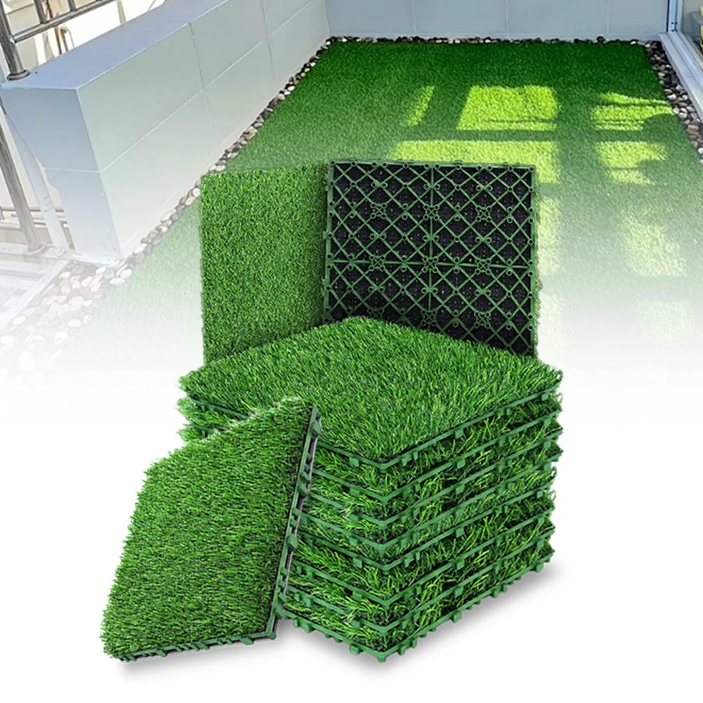 

10 Pcs 12 Inch Realistic Grass Turf Tile Interlocking Square Artificial Fake Grass Mat Grass Deck Rug Flooring Decor Grass Pad