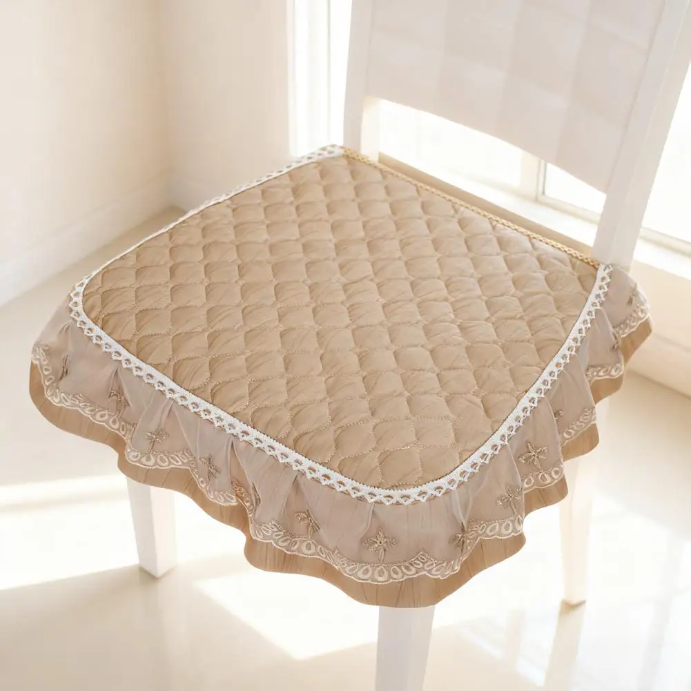 Chair Cushion with Stain Protection Pressure-relieving Chair Pad Quilted Chair Cushion with Lace Ruffle Non Slip for Dining