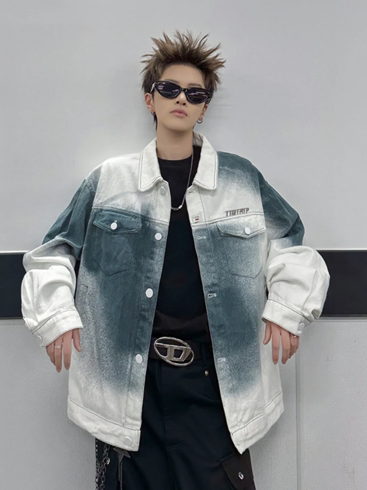 

Loose Men's Denim Jaet adient Dyed American Vibe Design Casual Workwear Outerwear Spring Faionable High Street