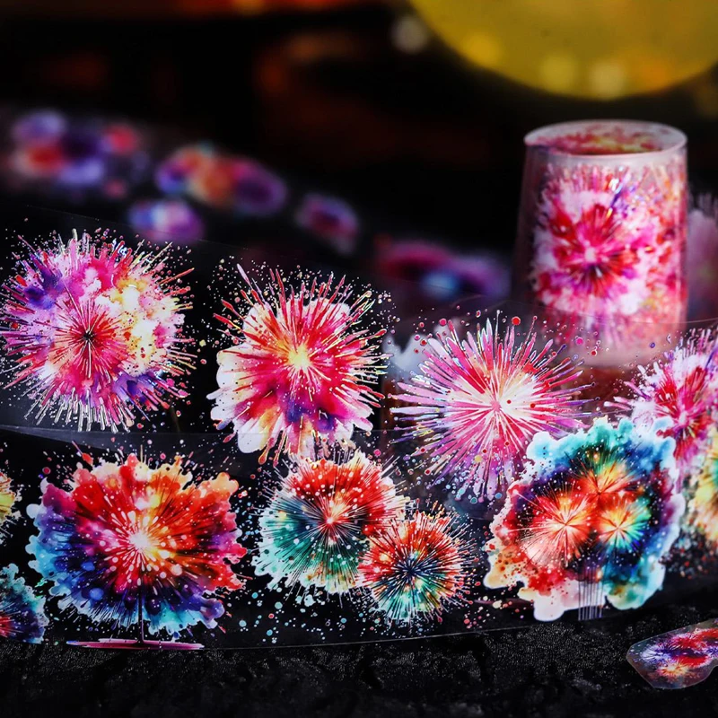 

200cm/roll Fireworks Theme Stickers DIY Handbook Scrapbook Photo Frame Thermal Mug phone case water cup notebook adhesive tape