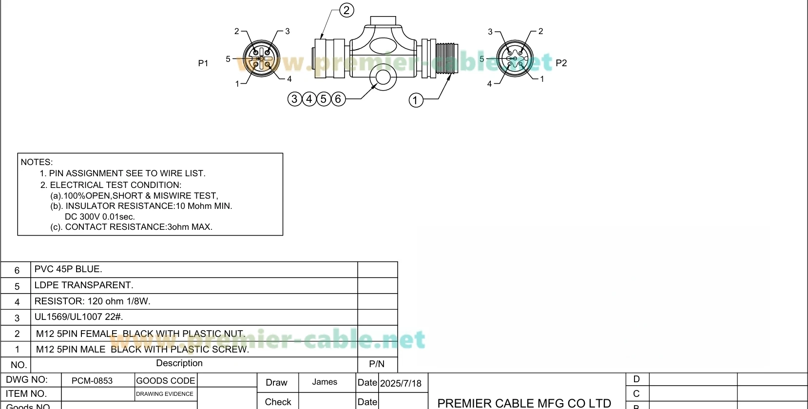 NMEA 2000 Inline-Terminator mit 120 Ohm IP67 Marine Micro-C M12 A Code 5-poliger Stecker auf Buchse-Adapter 010-11096-00, IT-CM-CF – Detail 1