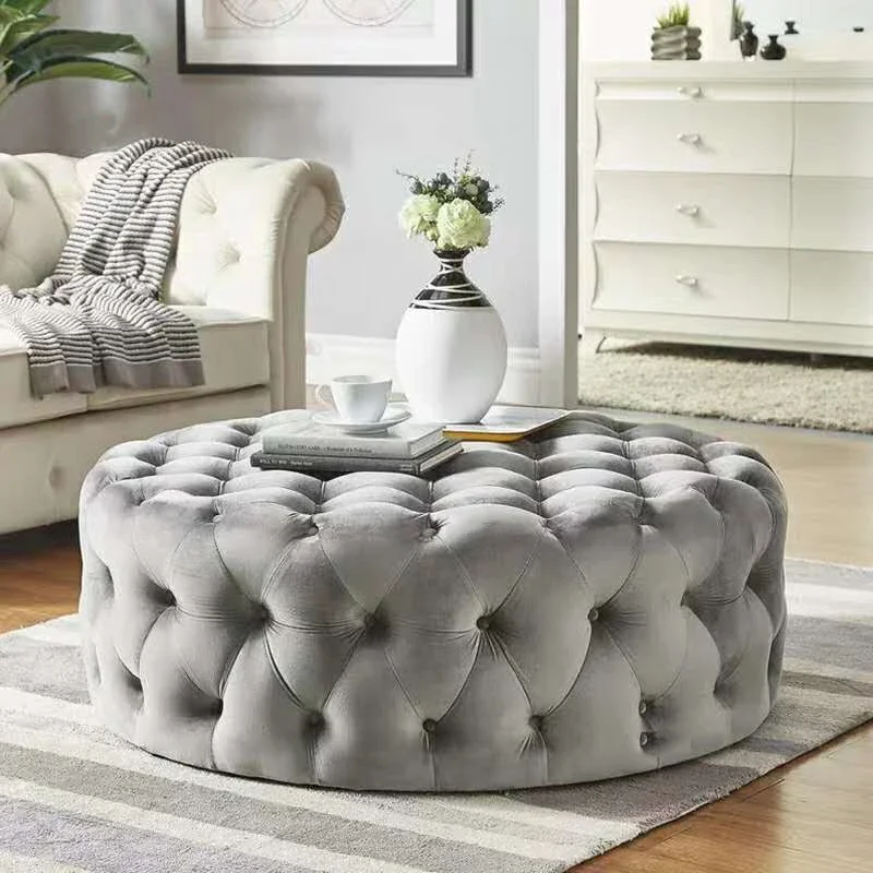 Velvet Round Ottoman Luxury Sofa Living Room Furniture Modern Bedroom Floor Pouf Clothing Store Shoes-changing Soft Stool