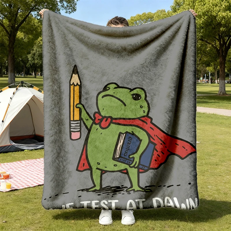 We Test At Dawn Flannel Blanket, Funny Teacher Frog Cozy Blanket, Teacher Humor Warm, Exam Day Flannel Throw