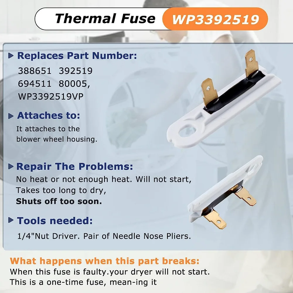 3387134 High-Limit Thermostat 3392519 Dryer Thermal Fuse Cut-Off Switch Compatible With Whirlpool Kenmore Maytag Replaces Parts