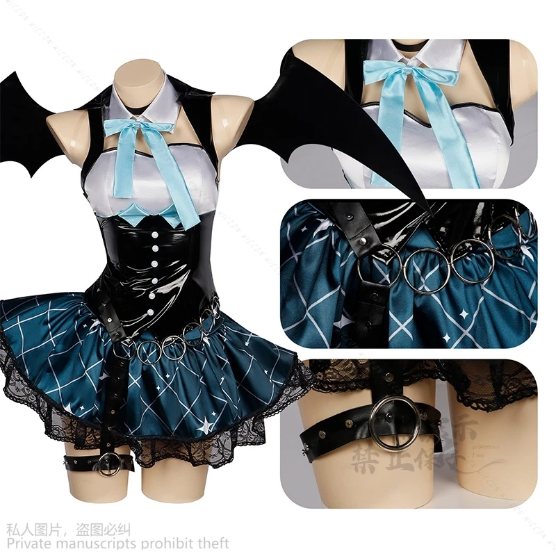 Disfraz de Cosplay del juego Demon Mikuuu Project Sekai para mujer, vestido de Halloween del diablo pequeño, peluca verde Lolita, uniforme Sexy de Anime para Halloween