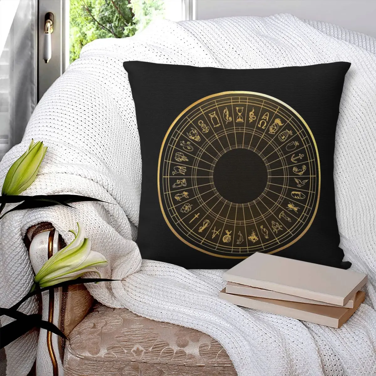 

Alethiometer Golden Symbols Square Pillowcase Pillow Cover Polyester Cushion Decor Comfort Throw Pillow for Home Living Room