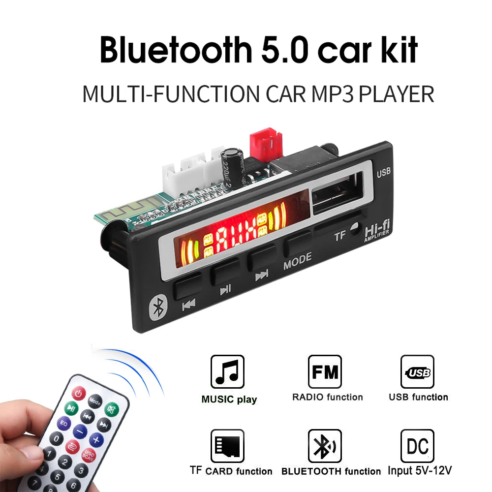 DC 12V Bluetooth 5.0 Car Kit Wireless MP3 Decoder Board Audio WMA Car Music Player Module Lossless Audio USB AUX TF Radio