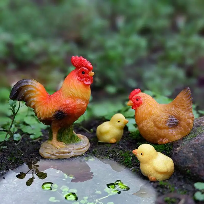 Mini Resin Chicken Family Figurines Set Cartoon Style Mini Decor Great Gift for Garden Lovers Kids DIY Craft Projects