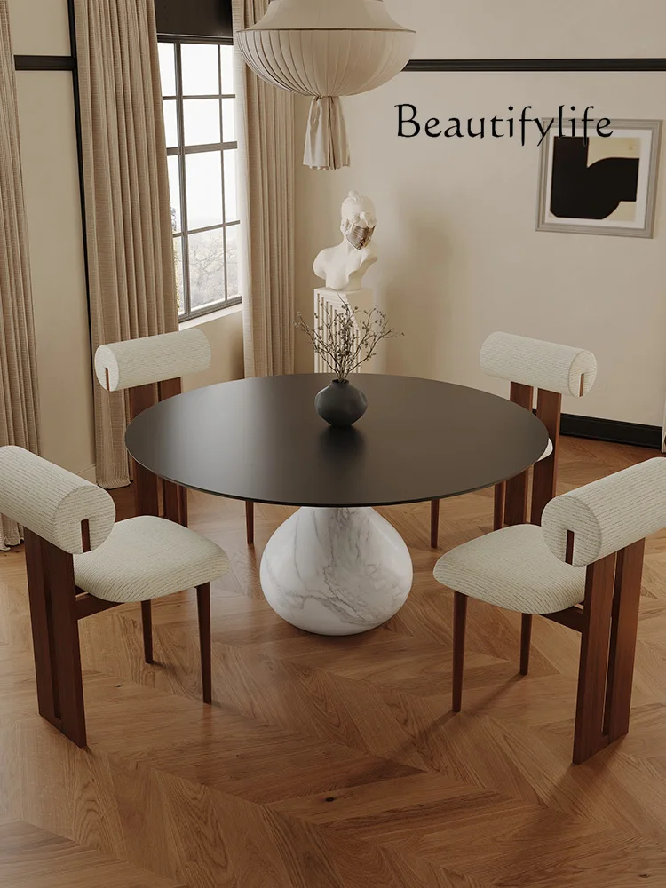 French Retro Solid Wood round Dining Table Designer Minimalist Marble Restaurant Water Drop Dining Table