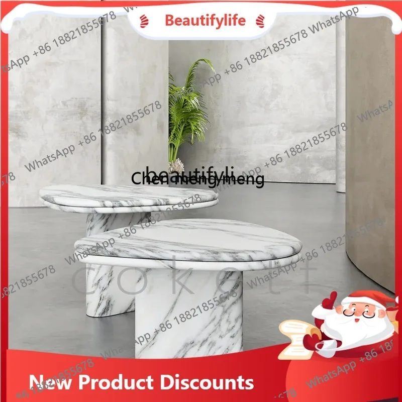 

New high-end natural designer special-shaped large white marble edge table small coffee table 3001