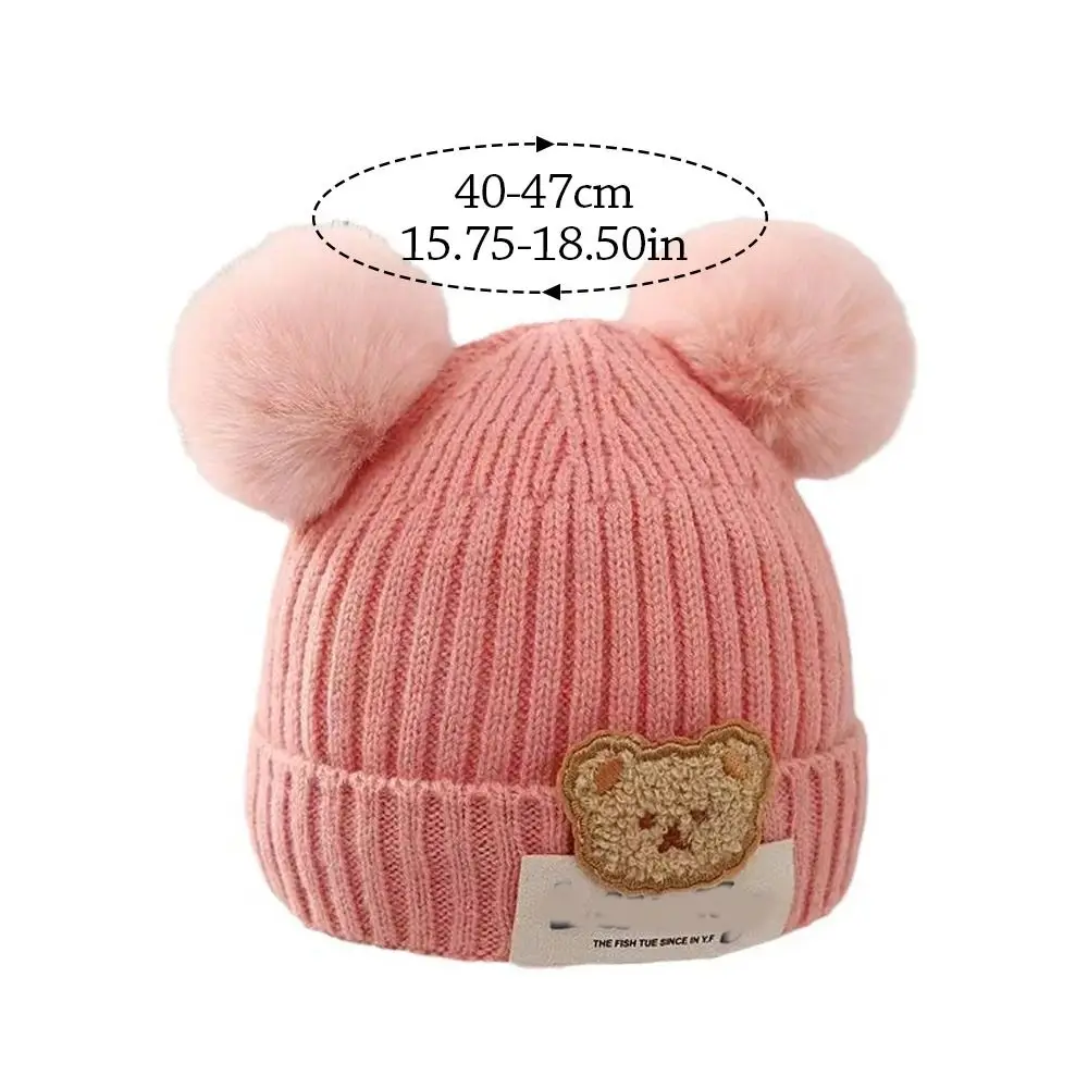 

0-3Year Windproof Solid Color Baby Knitted Hat Plush Ball Cute Winter Hat Soft Cartoon Beanie Hats Boys Girls