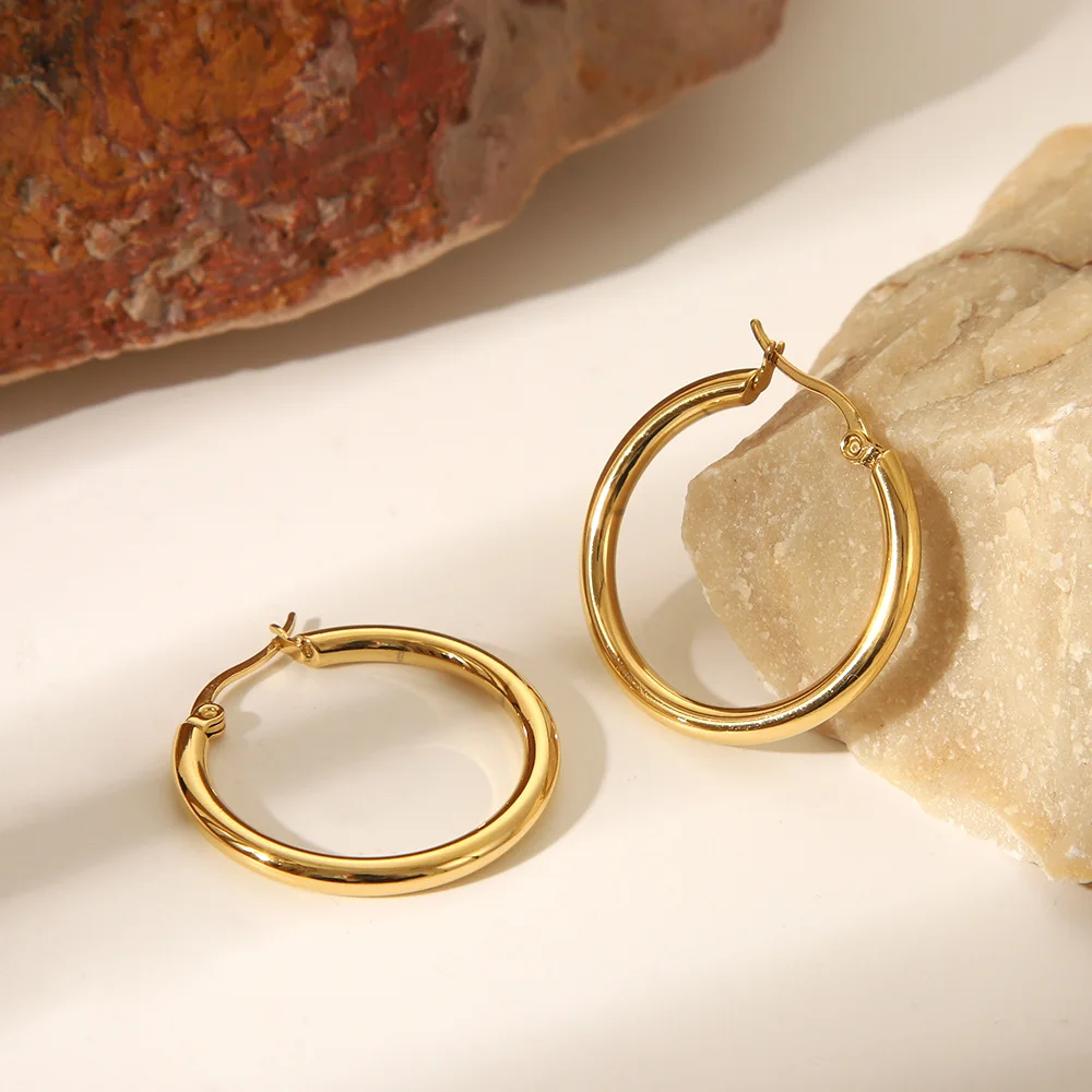Stainless Steel Big Round Plain Hoop Earrings for Women Exaggerated Simple Large Earrings Colorfast High-End Luxury Jewelry Gift