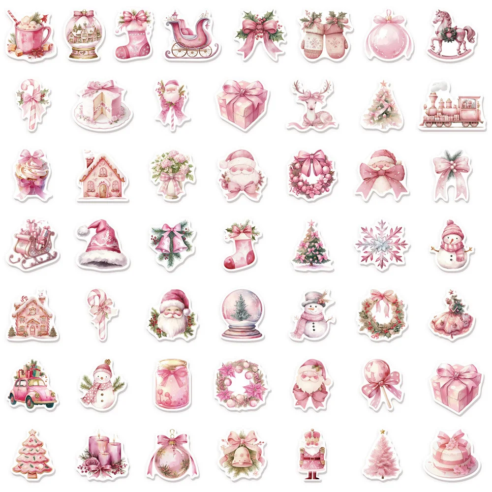 10/30/50pcs Vintage Cartoon Pink Christmas Stickers Cute Snowman Santa Claus Sticker DIY Guitar Skateboard Phone Bike Decals Toy