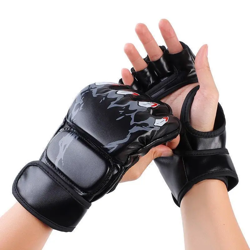 1 Pair PU Boxing Gloves Half Finger Sandbag Taekwondo Muay Thai Gloves Professional Boxing Training Equipment