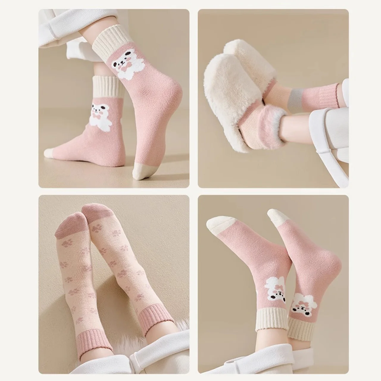 Winter Thicken Fleece-lined Plush Socks for Women Terry Long Sock Cold-resistant Warm Mid-calf Socks Pink Girl Thermal Footwear